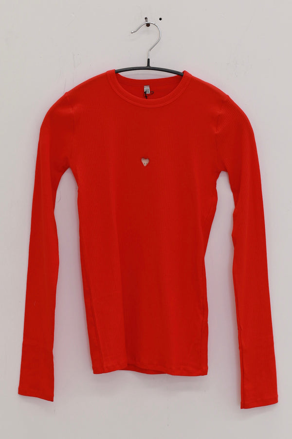BASERANGE Hollow heart-shaped round neck slim long-sleeved T-shirt bottoming shirt TOHLS MY RED